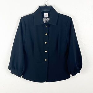CABI Abbott Cropped Black Balloon Sleeve Lined Button Jacket Blazer 3027 Size 4